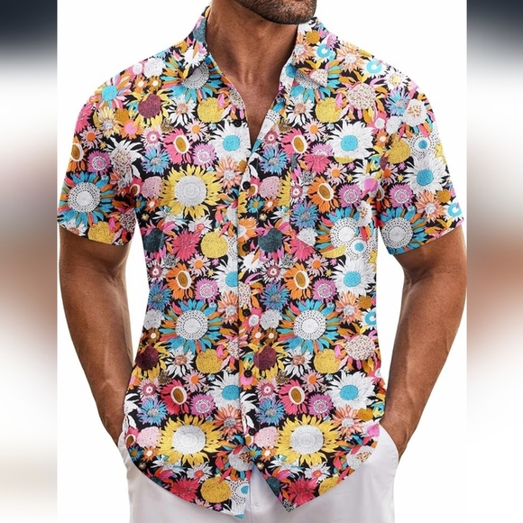 NWT Floral Multicolor Vacation Men's Buttondown Shirt 3XL I21 - Picture 2 of 7